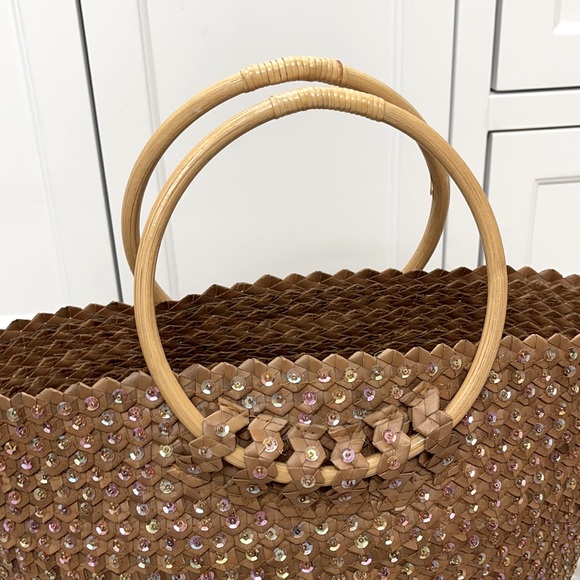 Bucket bag beach tote casual boho bamboo handles - Picture 3 of 3